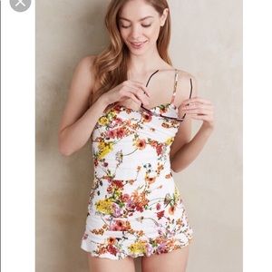 NEW Anthropologie white floral skirted one piece